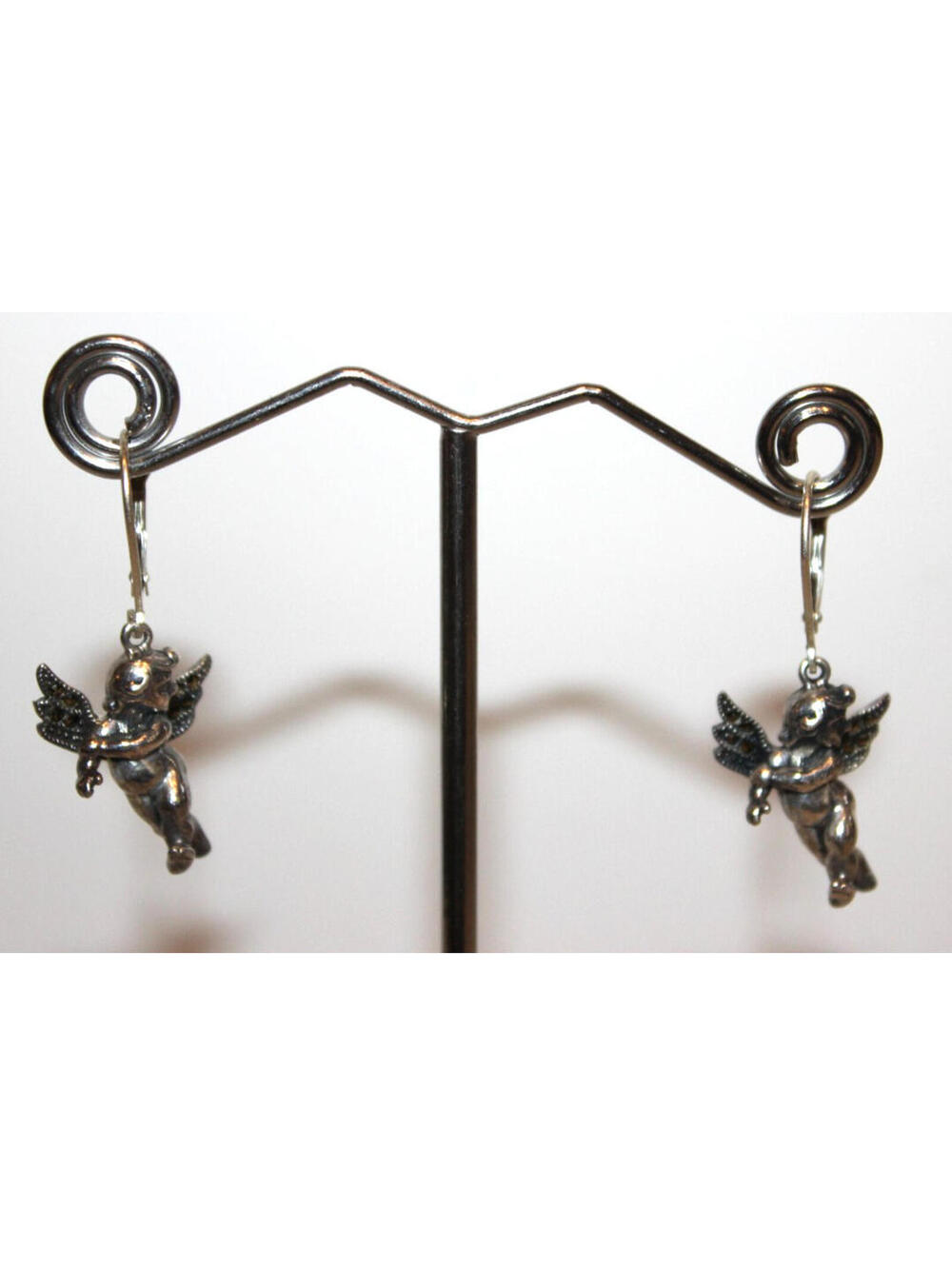 Sterling Silver Cherub Angel Dangle Earrings Vintage Pierced Cupid 925